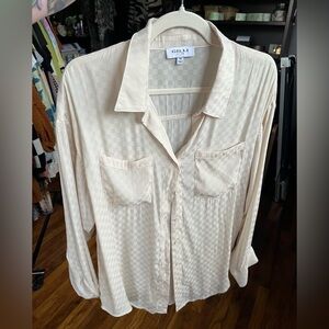 Gilli Ivory Subtle Checkered Satin Button Up Women’s Medium